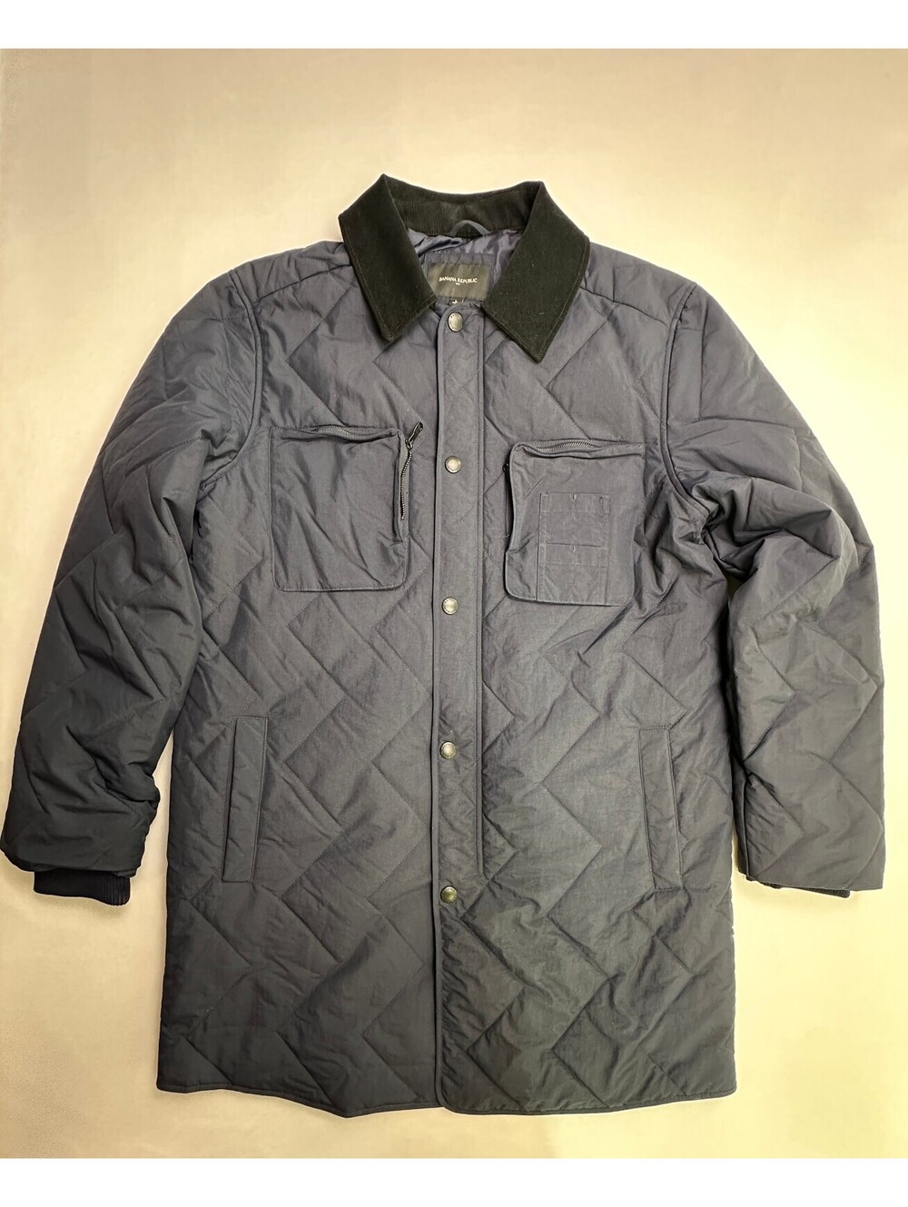 Banana Republic Long Quilted Herringbone Navy Jacket Large